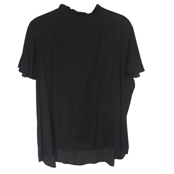 Isaac Mizrahi Live Shirt Womens 1X Black Ruffle V-Neck Smocked Shoulders Plus - Picture 4 of 16